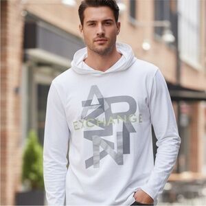 Armani Exchange White Hoodie with Gray and Yellow Accents